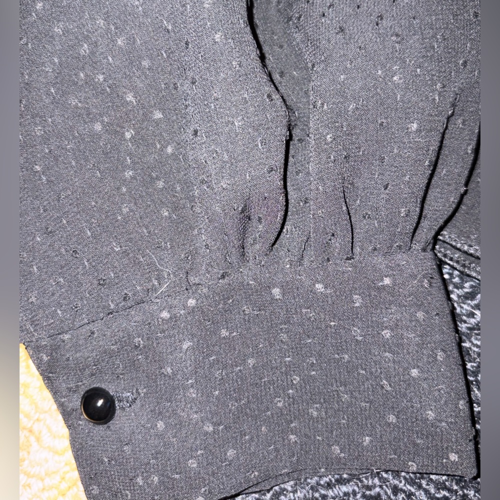 Black Button-Up  dotted swiss chiffon Blouse - Picture 3 of 4